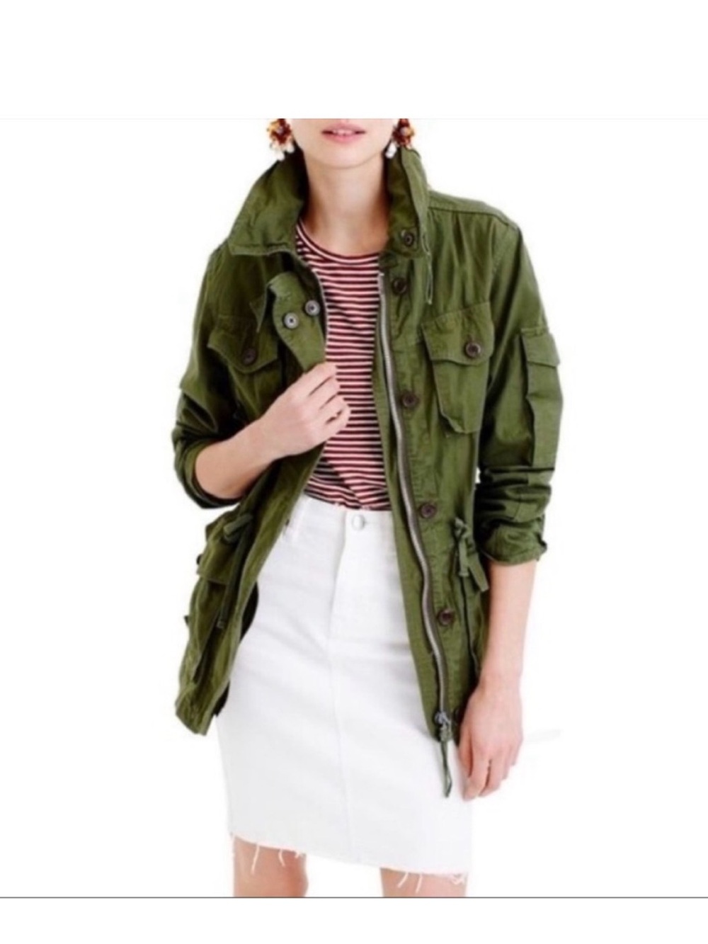J Crew Olive Utility Jacket - Women's Military-Inspired Coat - Picture 3 of 6